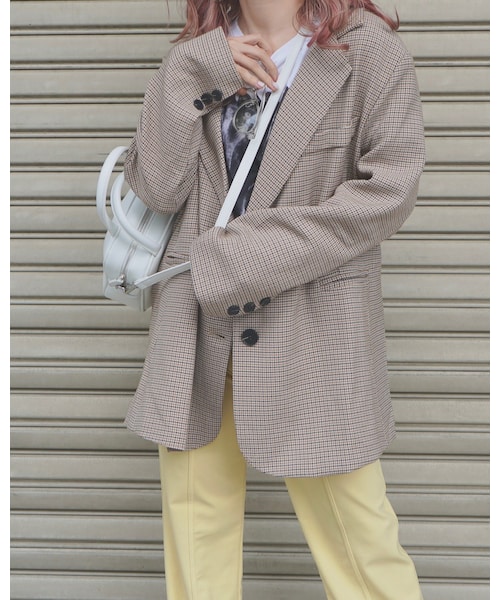 A.D.G(エーディージー)の「Gun Club Check Oversized Tailored Jacket (beige)(テーラードジャケット・レディース・ベージュ・FREE)」の3枚目の写真