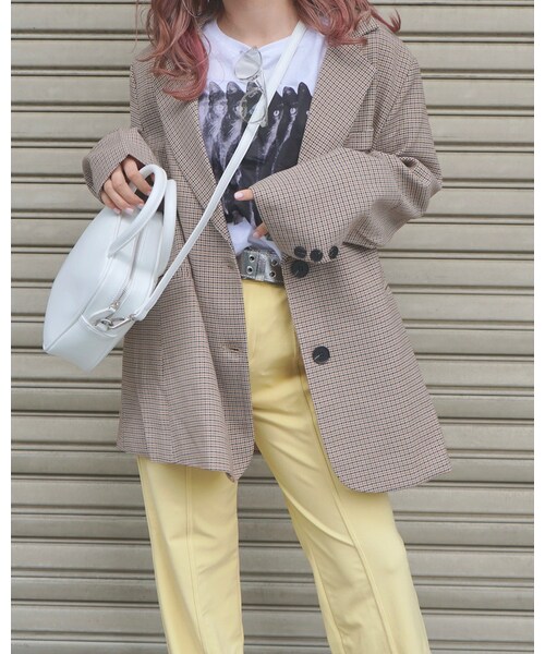 A.D.G(エーディージー)の「Gun Club Check Oversized Tailored Jacket (beige)(テーラードジャケット・レディース・ベージュ・FREE)」の5枚目の写真