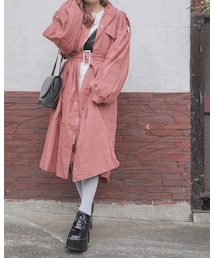 Balloon Sleeve Military Long Jacket Coat (pink)*with Belt
