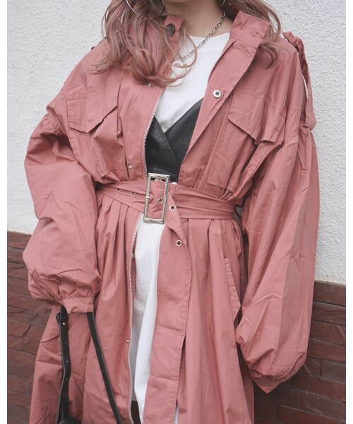 A.D.G(エーディージー)の「Balloon Sleeve Military Long Jacket Coat (pink)*with Belt(ミリタリージャケット・レディース・ピンク・FREE)」の3枚目の写真