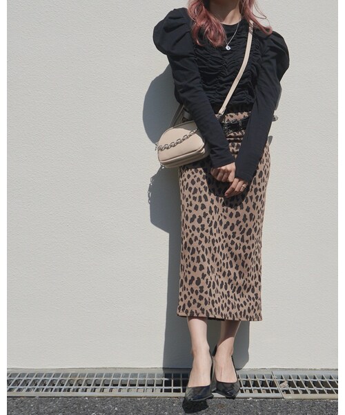 A.D.G（エーディージー）の「Leopard Stretch H-Line Long Skirt (brown)（スカート・レディース・ブラウン・FREE）」の4枚目の写真