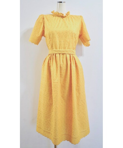 A.D.G(エーディージー)の「Flower Cutwork Flare Onepiece (yellow)(ワンピース・レディース・イエロー・FREE)」の6枚目の写真
