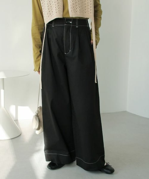 Crisp（クリスプ）の「タックワイドパンツ[c2R3282]（チノパンツ・レディース・ベージュ/ブラック/カーキ・FREE）」の2枚目の写真