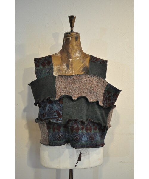 RehersalL（リハーズオール）の「ニットパッチベスト（ベスト・レディース・ホワイト/グレー/ブラウン/グリーン・one）」の2枚目の写真