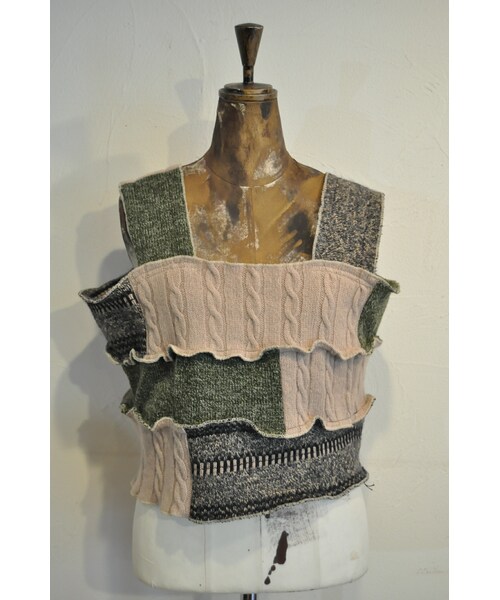 RehersalL（リハーズオール）の「ニットパッチベスト（ベスト・レディース・ホワイト/グレー/ブラウン/グリーン・one）」の3枚目の写真