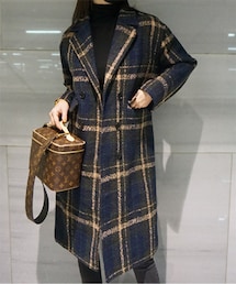 DHOLIC | チェック柄ダブルボタンロングコート(チェスターコート)