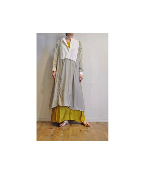 RehersalL（リハーズオール）の「シャツパッチワークワンピース（シャツワンピース・レディース・ブラック/グリーン/ベージュ/ホワイト・one）」の2枚目の写真