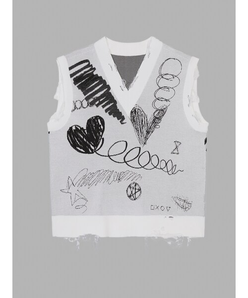 JNBY（ジェーエヌビーワイ）の「Love Graffiti Cotton-blend Sweater Vest（ベスト・レディース・ホワイト/ピンク・36/38/40）」の2枚目の写真