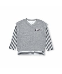 Noeil aime BeBe | 2点 セット フラッグ 刺繍 裏毛 ベスト ＋ ベア フライス ボーダー Tシャツ セット (80~130cm)(その他トップス)