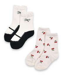 SLAP SLIP | バレエシューズ デザイン ソックス + チェリー 花柄 イチゴ柄 ソックス 2点 セット (13~21cm)(ソックス/靴下)