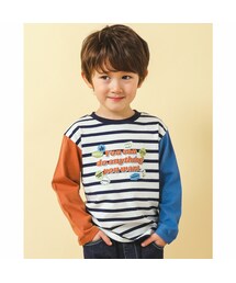 SLAP SLIP | 袖 配色 ボーダー プリント 長袖 Tシャツ (80~130cm)(Tシャツ/カットソー)
