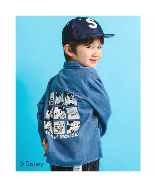 SLAP SLIP(スラップスリップ)の「【 Disney 】 ミッキーマウス / ミニーマウス / デニム チェック 柄 シャツ / ディズニー (80~130cm)(シャツ/ブラウス・キッズ・ホワイト/ブルー・110)」の2枚目の写真
