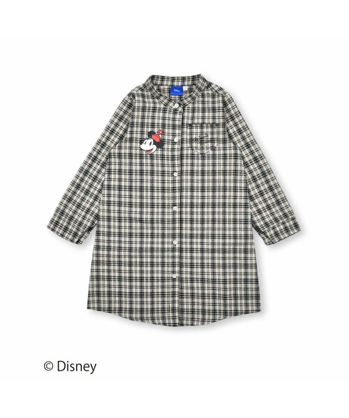 SLAP SLIP(スラップスリップ)の「【 Disney 】 ミッキーマウス / ミニーマウス / デニム チェック 柄 ワンピース / ディズニー (80~130cm)(シャツワンピース・キッズ・ブルー/ホワイト・110)」の2枚目の写真