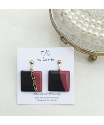 Asymmetry square art pierce/earring(Pink×black)