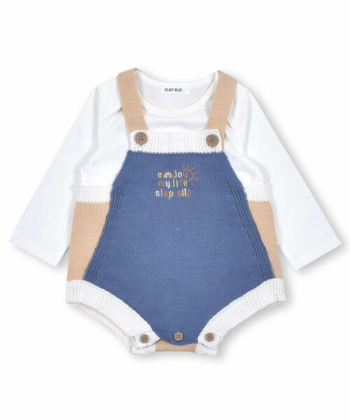SLAP SLIP BABY（スラップスリップベビー）の「ニット サロペット + ボディミニ セット ベビー (70~80cm)（ロンパース・キッズ・グリーン/ブルー・ワンサイズ）」の2枚目の写真