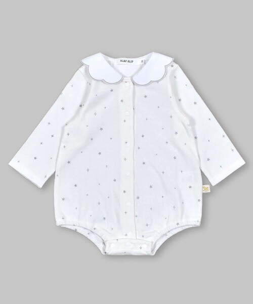 SLAP SLIP BABY(スラップスリップベビー)の「スカラップ 襟 キラキラ 星 グリッタープリント ボディミニ ベビー (70~80cm)(ロンパース・キッズ・ピンク/ホワイト・70)」の2枚目の写真