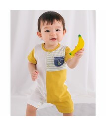 SLAP SLIP BABY | 【 防汚加工 】 【 お揃い 】 ポケット 付 恐竜 モチーフ 天竺 半袖 ロンパース ベビー (60~80cm)(ロンパース)