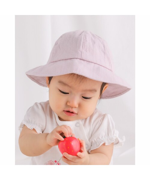 SLAP SLIP BABY（スラップスリップベビー）の「コットン 花柄 リボン 付き ハット ベビー (44~48cm)（ハット・キッズ・ホワイト/ピンク・ワンサイズ）」の2枚目の写真