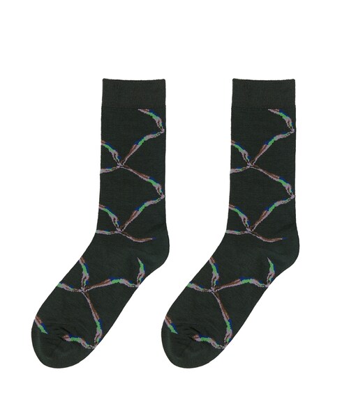 JNBY（ジェーエヌビーワイ）の「Diamond Plaid-jacquard Stretch Cotton-blend Socks（ソックス/靴下・レディース・ブラック/ダークグリーン・ONE SIZE）」の2枚目の写真