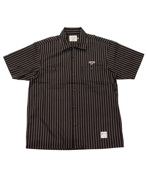 SEVENTY FOUR(セブンティーフォー)の「SEVENTY FOUR(セブンティーフォー) / STRIPED WORK SHIRT S/S(STF23SS16)(ワークシャツ)(シャツ/ブラウス・メンズ・ブラック・M/L/XL)」の1枚目の写真