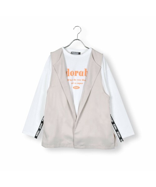 ZIDDY（ジディ）の「2点 セット ベルト 付き ジレ ＋ ロング Tシャツ (130~160cm)（Tシャツ/カットソー・キッズ・ブラック/ベージュ・150）」の2枚目の写真