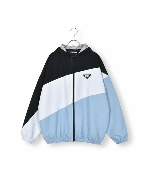 ZIDDY（ジディ）の「【 ニコ☆プチ 掲載 】フード付き 配色 切り替え タフタ ジャケット (130~160cm)（その他トップス・キッズ・ブルー/オレンジ・150）」の2枚目の写真