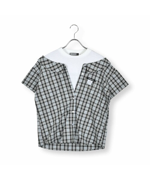 ZIDDY（ジディ）の「チェックフェイクシャツ(130~160cm)（シャツ/ブラウス・キッズ・ブラック/ベージュ・150）」の2枚目の写真
