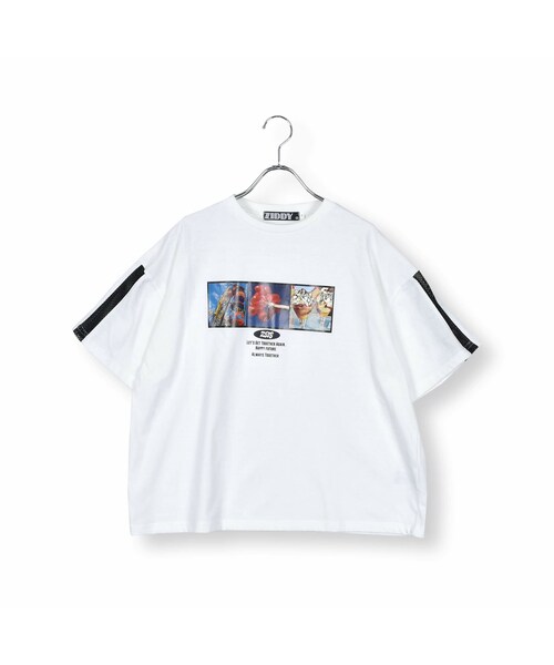 ZIDDY(ジディ)の「フォトプリントBIGTシャツ (130~160cm)(Tシャツ/カットソー・キッズ・ホワイト/ブラック/グリーン・150)」の1枚目の写真