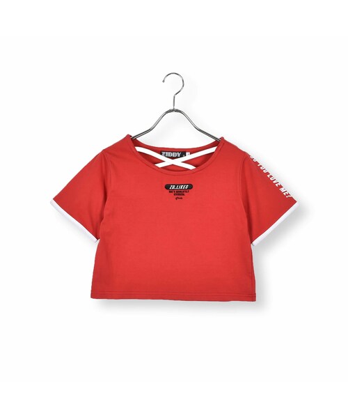 ZIDDY(ジディ)の「胸クロスTシャツ(130~160cm)(Tシャツ/カットソー・キッズ・レッド/ホワイト・150)」の1枚目の写真