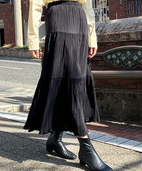 DHOLIC(ディーホリック)の「プリーツAラインスカート(スカート・レディース・ブラック・FREE)」の1枚目の写真
