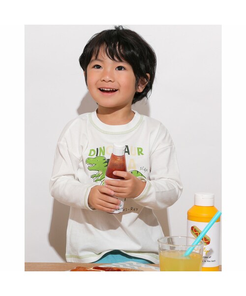 SLAP SLIP（スラップスリップ）の「【 防汚加工 】 恐竜 モチーフ 天竺 長袖 Tシャツ (80~130cm)（Tシャツ/カットソー・キッズ・グレー/ホワイト/ブルー・110）」の2枚目の写真