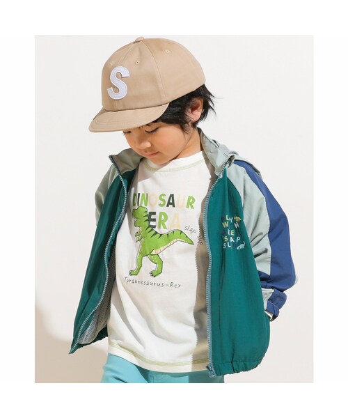 SLAP SLIP（スラップスリップ）の「【 撥水加工 】 配色 切り替え 太 ライン タフタ 裏メッシュ ジャケット (80~130cm)（ブルゾン・キッズ・ブルー/グリーン・110）」の2枚目の写真