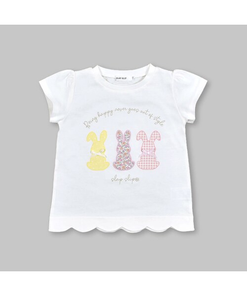 SLAP SLIP（スラップスリップ）の「【防汚加工】ウサギパッチ刺しゅうプリント半袖Tシャツ(80~130cm)（Tシャツ/カットソー・キッズ・ピンク/ホワイト・110）」の2枚目の写真