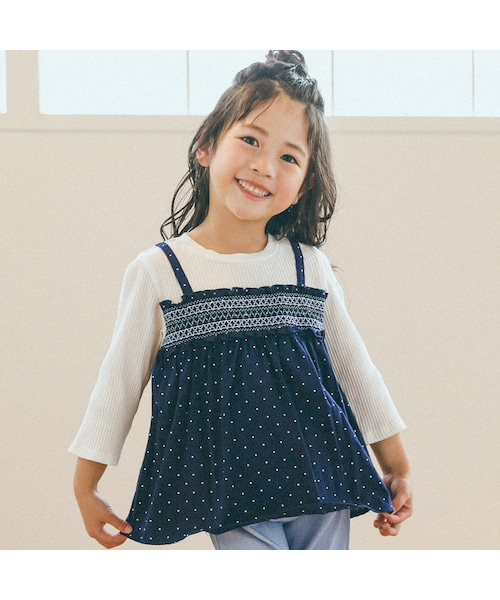 SLAP SLIP(スラップスリップ)の「キャミソールドッキング7分袖Tシャツ(80~130cm)(Tシャツ/カットソー・キッズ・ブルー/ピンク・110)」の1枚目の写真