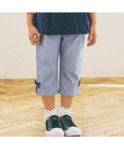 SLAP SLIP（スラップスリップ）の「らくのび裾リボンスーパーストレッチ7分丈パンツ(80~130cm)（その他パンツ・キッズ・ホワイト/ブルー/ピンク/ベージュ・110）」の3枚目の写真