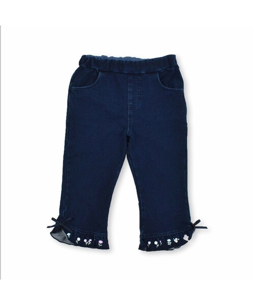 SLAP SLIP(スラップスリップ)の「裾フリルお花プリント7分丈パンツ(80~130cm)(デニムパンツ・キッズ・ブルー/その他・110)」の2枚目の写真