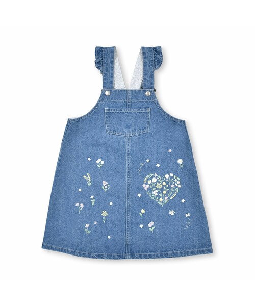 SLAP SLIP（スラップスリップ）の「袖フリル花プリントジャンパースカート(90~130cm)（ジャンパースカート・キッズ・ホワイト/ブルー・110）」の2枚目の写真