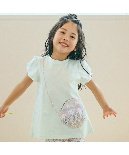 SLAP SLIP（スラップスリップ）の「カゴバックプリント半袖Tシャツ(80~130cm)（Tシャツ/カットソー・キッズ・ホワイト/グリーン・110）」の2枚目の写真
