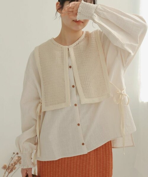 Crisp（クリスプ）の「メッシュカラーセットブラウス[c1R3210]（シャツ/ブラウス・レディース・ブラック/アイボリー/オレンジ・FREE）」の2枚目の写真