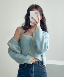 DHOLIC | ギンガムチェックカーディガン&ビスチェSET(ニット/セーター)