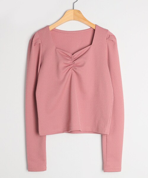 DHOLIC（ディーホリック）の「ハートネックギャザー長袖Tシャツ（シャツ/ブラウス・レディース・ブラック/アイボリー/クリーム/ディープスカイブルー/モカ/ピンク・FREE）」の6枚目の写真