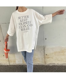 copine | オーバーサイズロゴプリントTシャツ(ホワイト)(Tシャツ/カットソー)