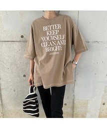 copine | オーバーサイズロゴプリントTシャツ(ベージュ)(Tシャツ/カットソー)