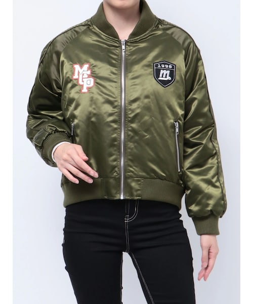 GYDA（ジェイダ）の「【みちょぱコラボ】RIDICULOUS MCPサテンブルゾン（ブルゾン・レディース・ブラック/カーキ・F）」の2枚目の写真
