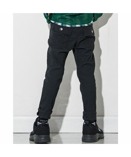 WASK(ワスク)の「配色 バック ポケット ハイパー ストレッチ ツイル パンツ (100~160cm)(その他パンツ・キッズ・ブラック/ベージュ・110)」の1枚目の写真