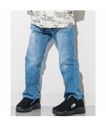 WASK | ロゴ エンボス加工 デニム ストレッチ パンツ (100~160cm)(デニムパンツ)