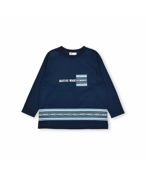 WASK(ワスク)の「ポケット付き ネイティブ 柄 刺繍 天竺 Tシャツ (100~160cm)(Tシャツ/カットソー・キッズ・ホワイト/ブルー・110)」の2枚目の写真