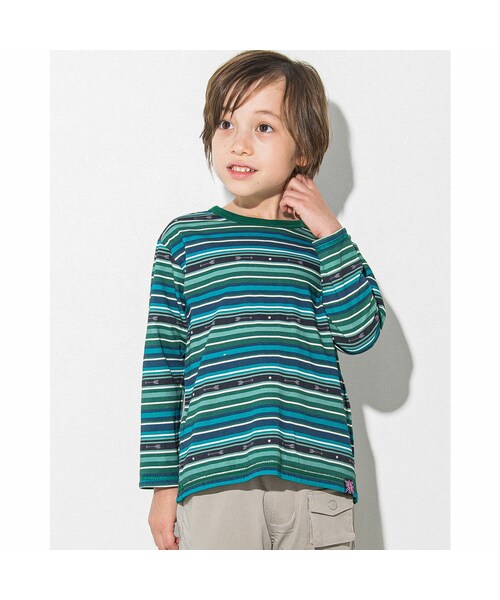 WASK（ワスク）の「無地 + ボーダー リバーシブル 天竺 Tシャツ (100~160cm)（Tシャツ/カットソー・キッズ・レッド/グリーン・110）」の2枚目の写真
