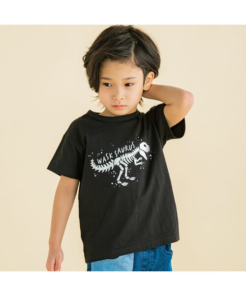 WASK(ワスク)の「恐竜箔プリントガラナレ天竺Tシャツ(100~160cm)(Tシャツ/カットソー・キッズ・ブラック/ブルー/イエロー・110)」の1枚目の写真