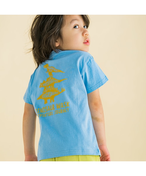 WASK(ワスク)の「恐竜箔プリントガラナレ天竺Tシャツ(100~160cm)(Tシャツ/カットソー・キッズ・ブラック/ブルー/イエロー・110)」の2枚目の写真